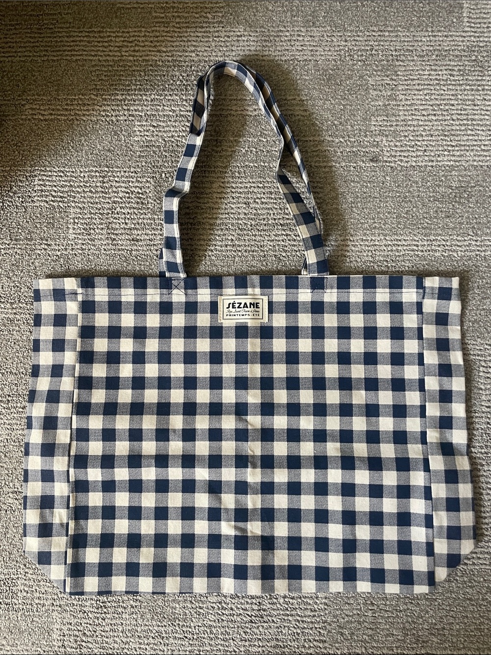 Sézane Navy and White Gingham Tote